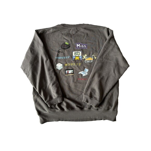 Moussy Sweatshirt Womens Free One Size Japanese Design Pixel Video Game Gray - Picture 2 of 9